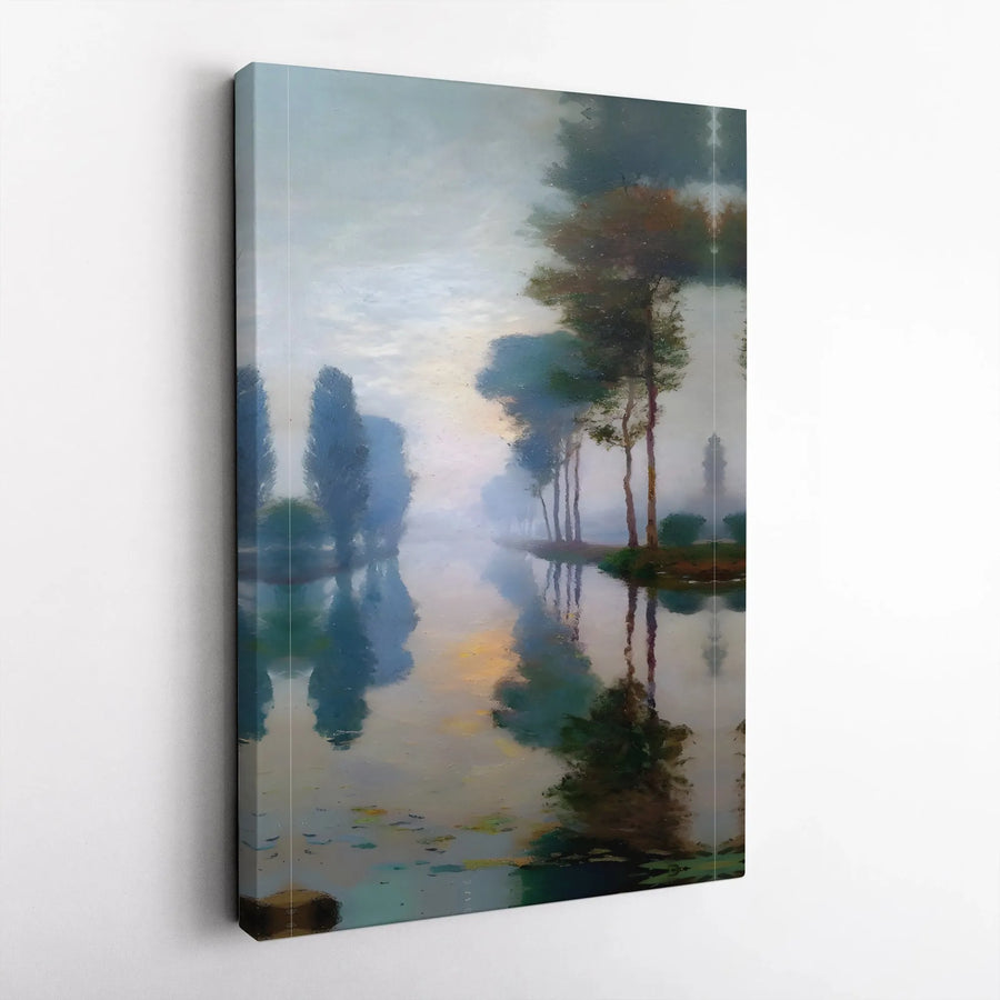 Misty River Landscape Canvas Print | Impressionist Nature Wall Art | 1.25 Inch Premium Gallery Wrap | Serene Home Office Decor Gift