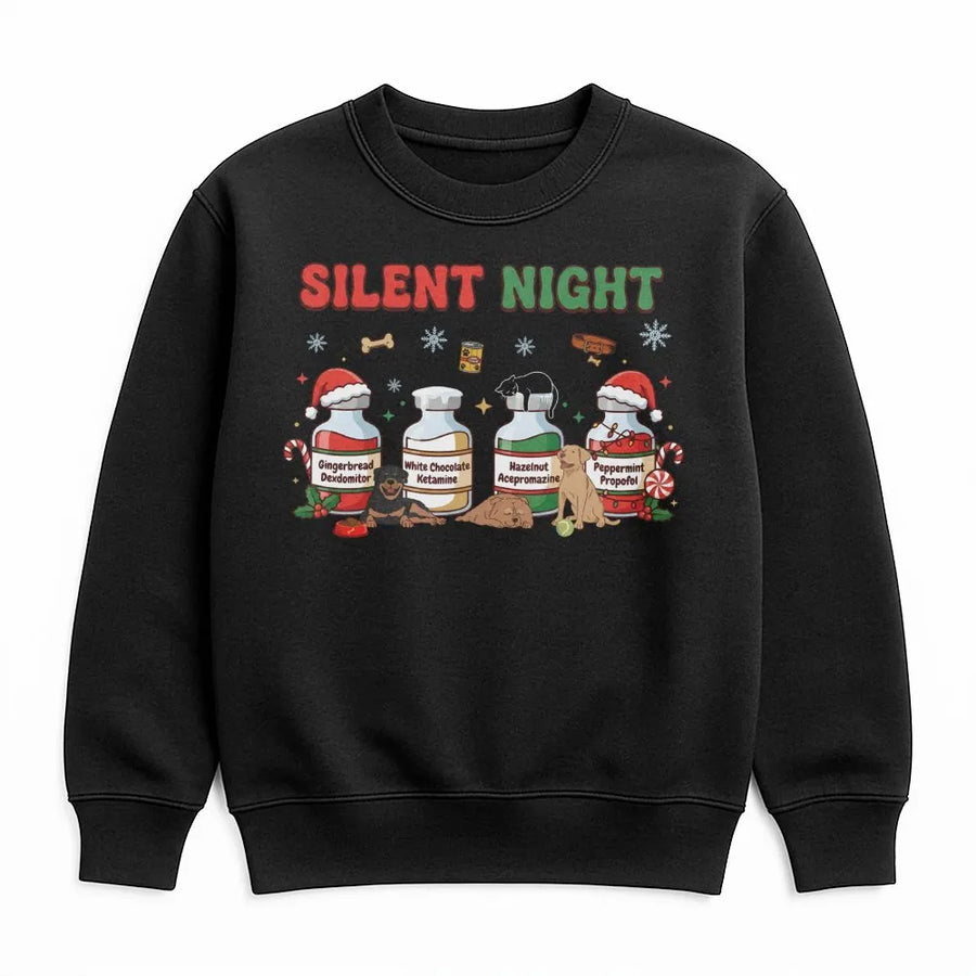 Silent Night Vet Med Sweatshirt | Funny Veterinary Medicine Christmas Design | Premium Cotton Blend Crewneck | Gift for Veterinarian Vet Tech Nurse