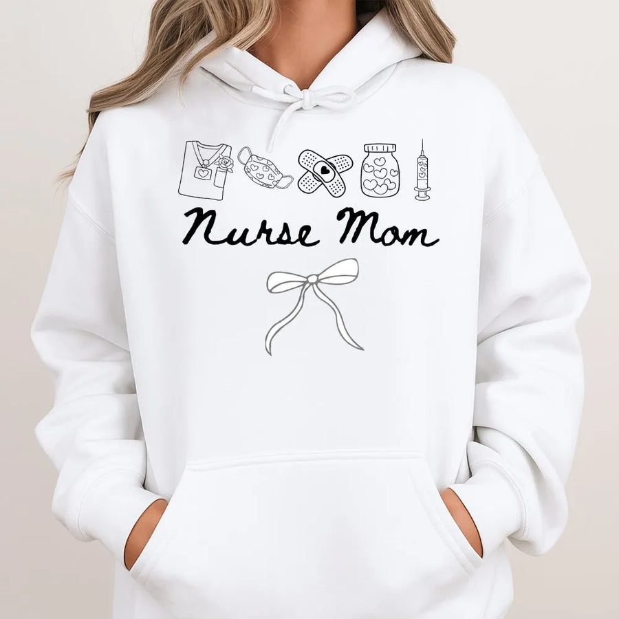 Nurse Mom Shirt | Cute Medical Icons & Bow Graphic | Premium Comfort Colors Cotton | Mother's Day Gift for School Nurse
