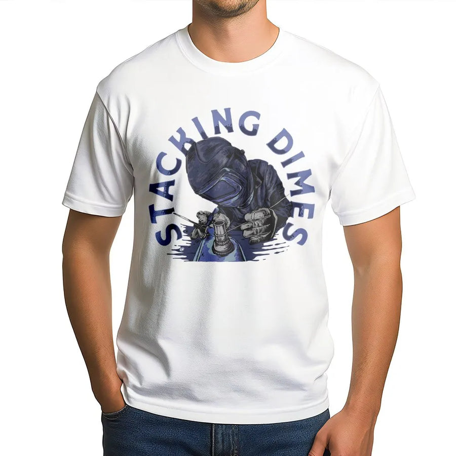 Stacking Dimes Welding T-Shirt | Professional Welder Graphic Art | Premium 100% Cotton | Gift for Metalworker and Fabricator