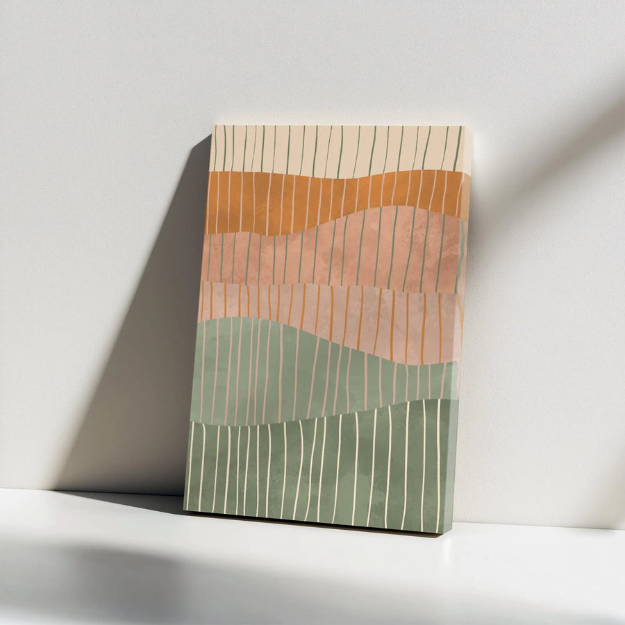 Abstract Geometric Vertical Canvas | Terracotta and Sage Wavy Line Art | Premium Thick Gallery Wrap | Modern Living Room Decor Gift