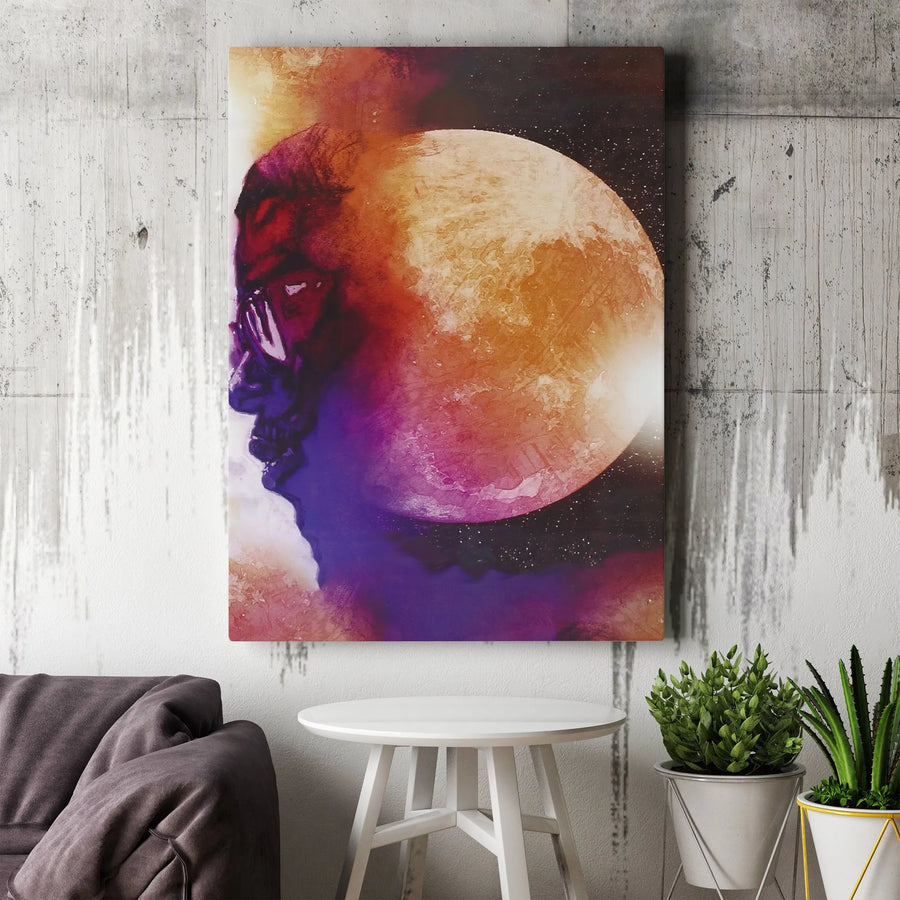 Abstract Man in the Moon Vertical Canvas | Vibrant Psychedelic Watercolor Art | Premium Thick Gallery Canvas | Modern Home Decor Collector's Gift