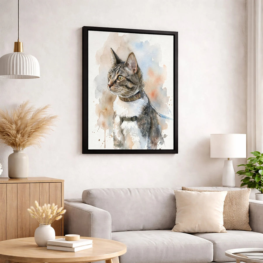 Watercolor Tabby Cat Canvas Wall Art | Artistic Pet Portrait Print | 1.25 Inch Premium Gallery Profile | Gift For Cat Lovers And Pet Owners