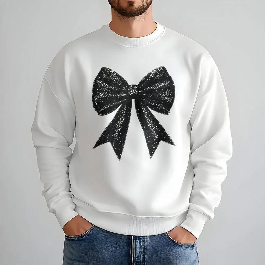 Coquette Bow Sweatshirt | Glitter Black Ribbon Graphic | Premium Cotton Blend Crewneck | Trendy Aesthetic Soft Girl Gift for Her