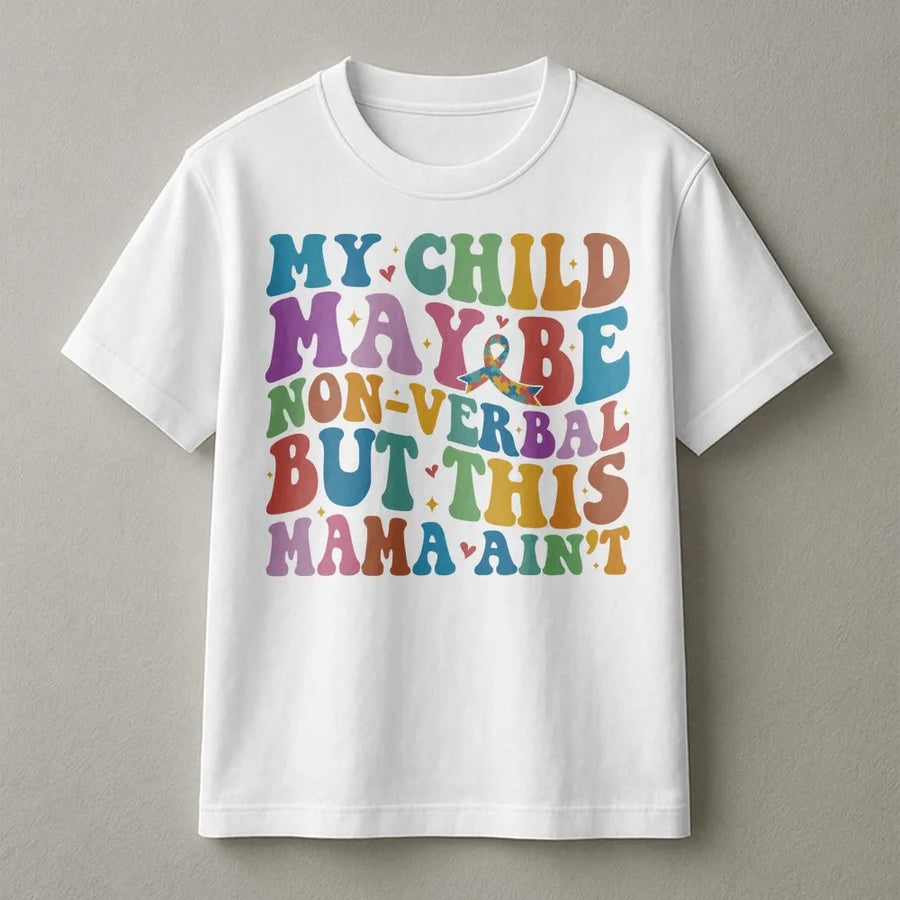 Autism Mama T-Shirt | 'This Mama Ain't' Retro Wavy Text | Premium Cotton-Blend Pullover | Gift for Mom of Non-Verbal Child