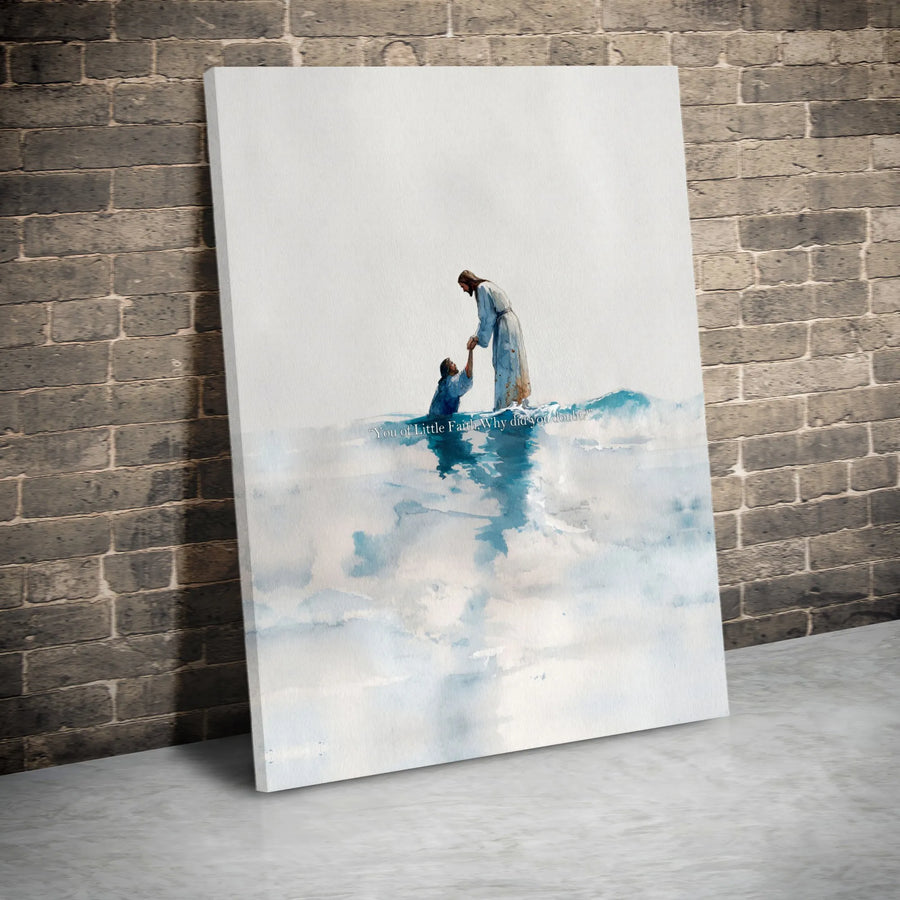 Jesus Walking on Water Canvas Wall Art | Watercolor Scripture Art, Matthew 14 | Premium Christian Decor Print | Inspirational Faith Based Gift