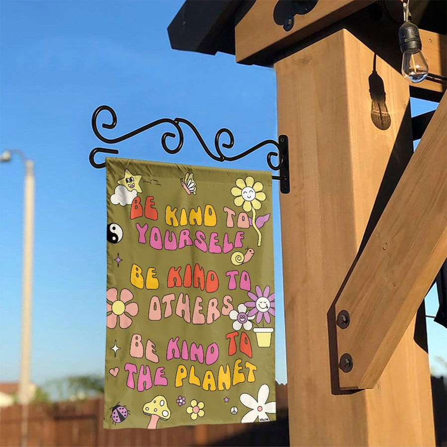 Be Kind Retro Garden Flag | Groovy Hippie Flower Power Yard Decor | Durable Premium Polyester Outdoor Banner | Positive Message Gift for Gardeners