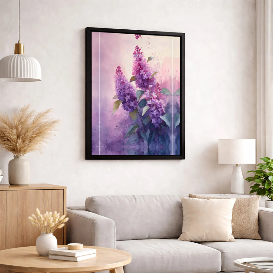 Purple Lilac Floral Wall Art | Watercolor Flower Botanical Print | Gallery Quality 1.25-Inch Canvas | Modern Home & Office Decor Gift