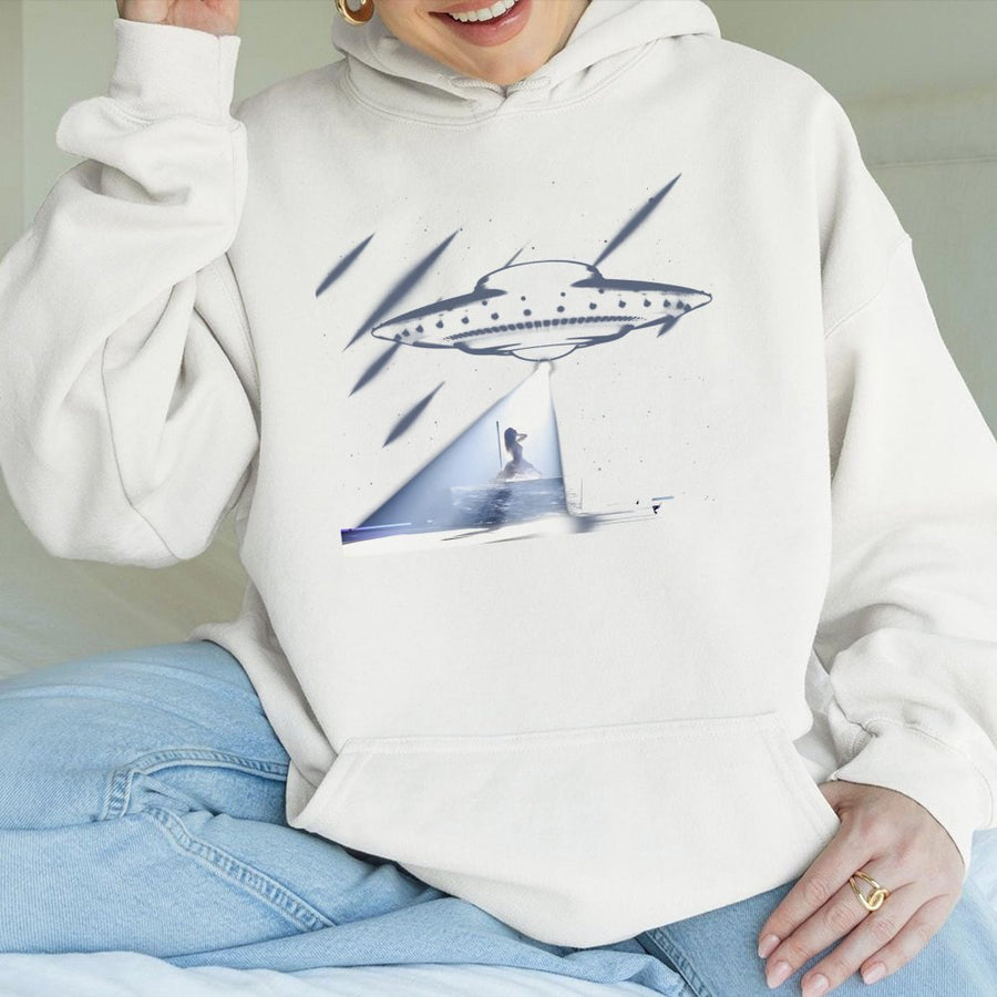 UFO Abduction Hoodie | Retro Space Graphic Sweatshirt | Premium Cotton Blend | Funny Alien Aesthetic Gift for Music Fans