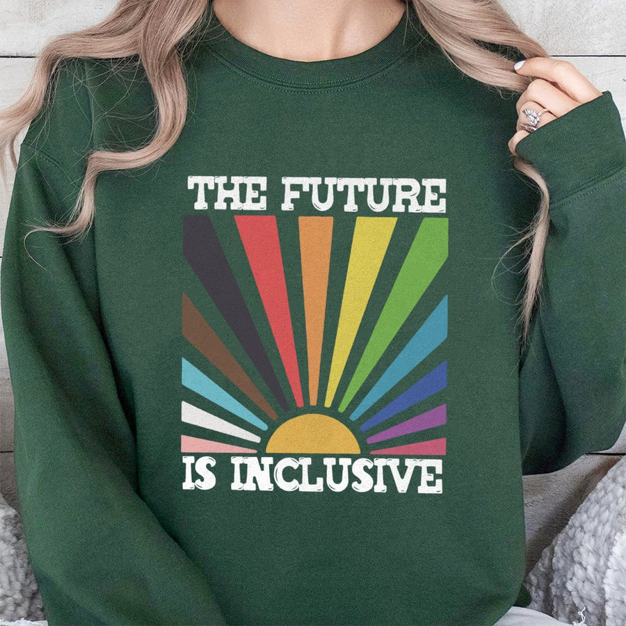 The Future Is Inclusive Sweatshirt | Progress Pride Flag Design | Premium Cotton Blend | LGBTQ Pride Month Gift for Allies