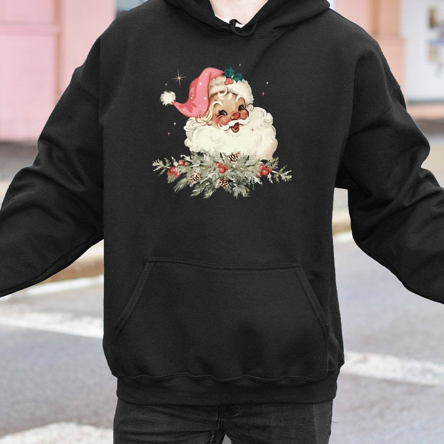 Vintage Santa Hoodie | Retro Christmas Graphic Sweatshirt | Premium Cotton-Blend Pullover | Cozy Holiday Gift for Women and Men
