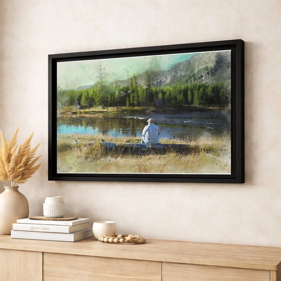 Mountain River Landscape Canvas Art | Serene Forest Nature Print | Gallery-Quality Fade-Resistant Decor | Fishing Lover Wall Decor Gift