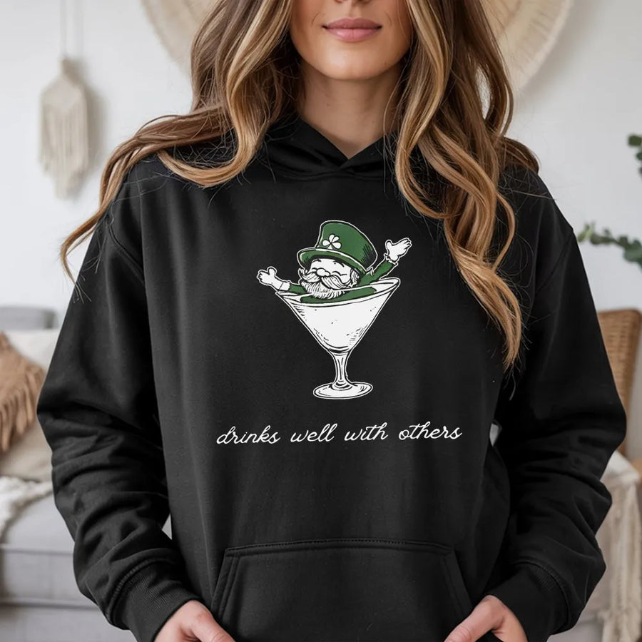 St. Patrick's Day Hoodie | Funny Leprechaun Martini Graphic | Premium Cotton Blend | Unisex Gift for Holiday Parties
