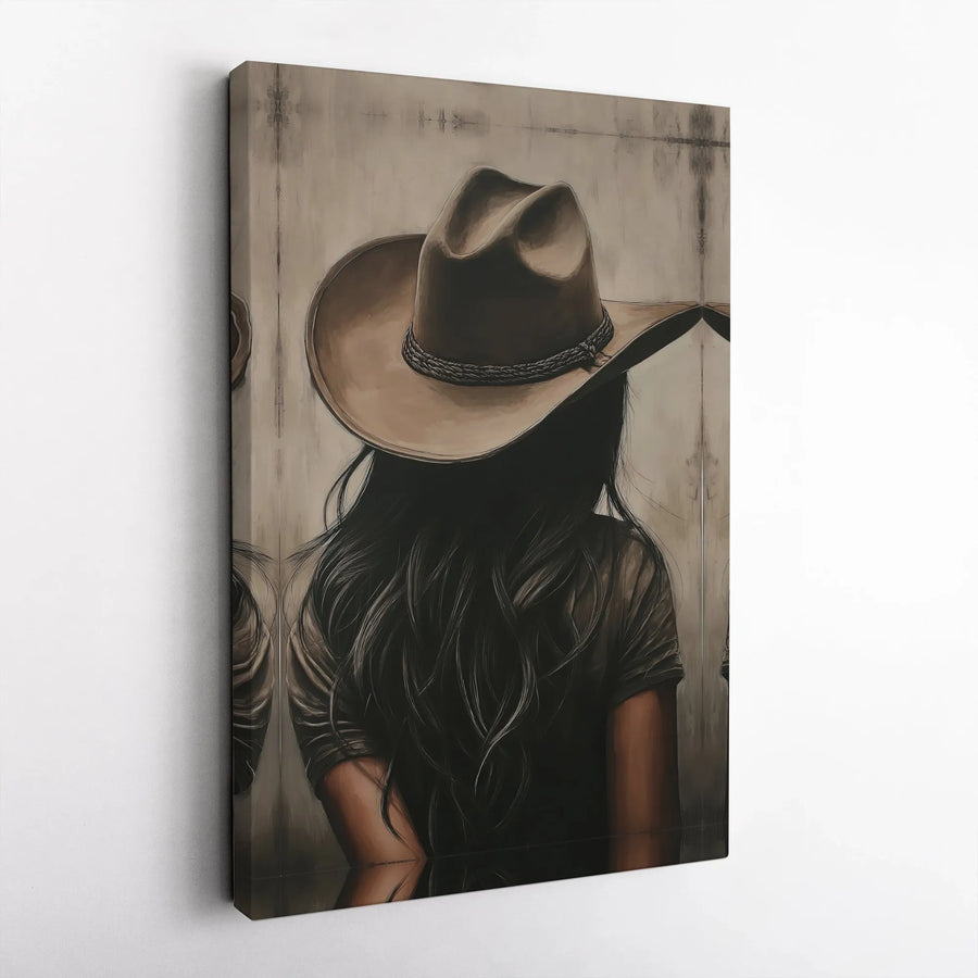 Western Cowgirl Canvas Wall Art | Rustic Woman in Cowboy Hat Painting | Premium Framed Print | Country Farmhouse Decor Gift for Her