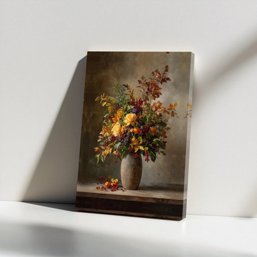 Vintage Floral Still Life Canvas Art | Classic Oil Painting Style Rose Bouquet | Premium Framed Canvas Print | Gift for Farmhouse Living Room Decor