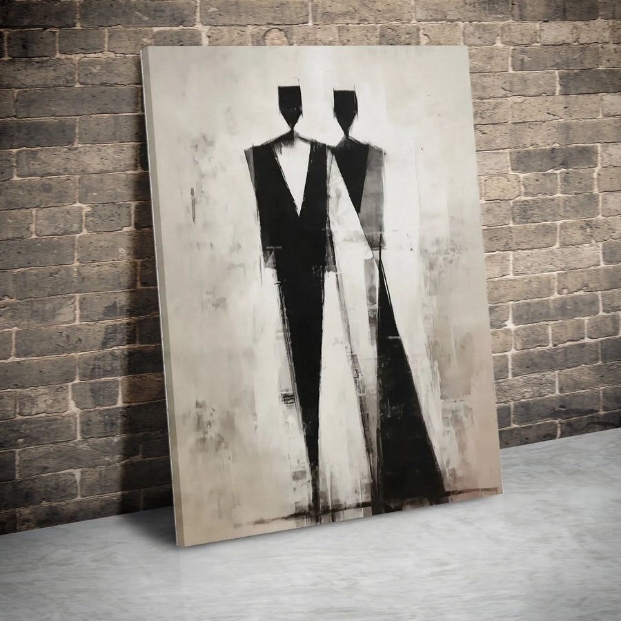 Abstract Couple Wall Art | Modernist Black and White Canvas Print | Premium Gallery Wrapped Decor | Minimalist Home or Office Gift