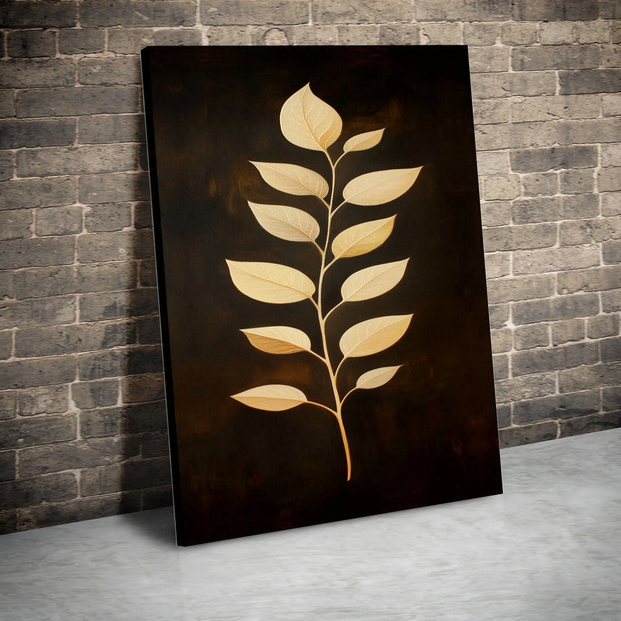 Golden Leaf Wall Art | Minimalist Botanical Gold Stem Canvas Print | Premium Gallery-Quality Decor | Modern Home and Office Gift