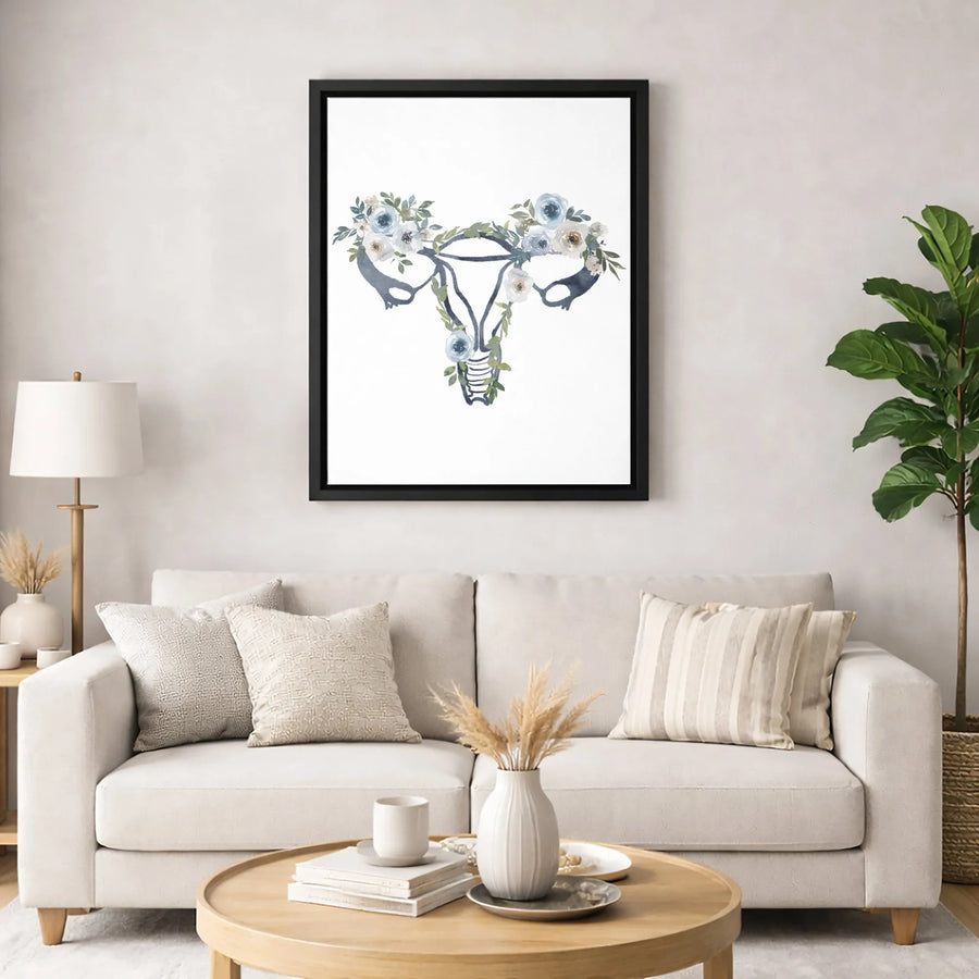 Floral Uterus Anatomy Canvas | Watercolor Botanical Female Reproductive Art | Premium Fade-Resistant Gallery Wrap | OBGYN Office or Feminine Home Decor Gift