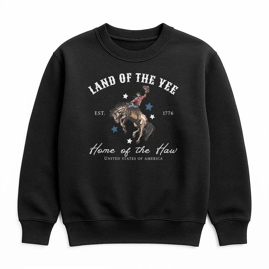 Yee Haw 4th of July Sweatshirt | Land Of The Yee Home Of The Haw | Vintage Western Cowboy Graphic | Patriotic USA Independence Day Gift