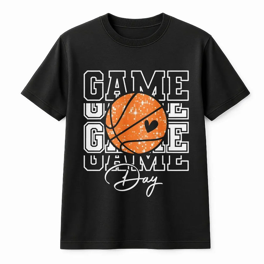 Basketball Game Day T-Shirt | Heart Print Graphic Tee | Premium 100% Cotton | Stylish Gift for Basketball Moms and Sports Fans