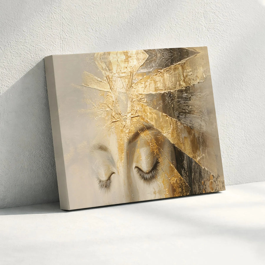 Abstract Woman Face Canvas Art | Gold Foil Goddess Aesthetic | Gallery Quality Fade-Resistant Print | Minimalist Modern Home Decor Gift