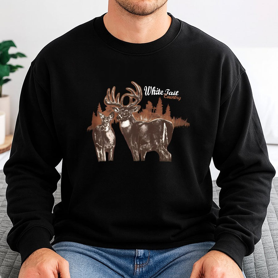 Whitetail Deer Sweatshirt | Vintage Hunting Buck and Doe Graphic | Soft Cotton Blend Crewneck | Outdoor Nature Gift for Hunters