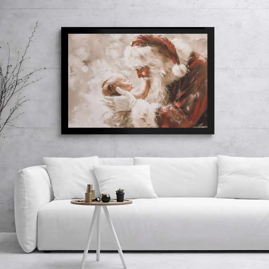 Santa Claus Holding Baby Canvas Wall Art | Impressionist Oil Painting Style | Premium Gallery Wrap Print | Heartfelt Christmas Holiday Home Decor Gift