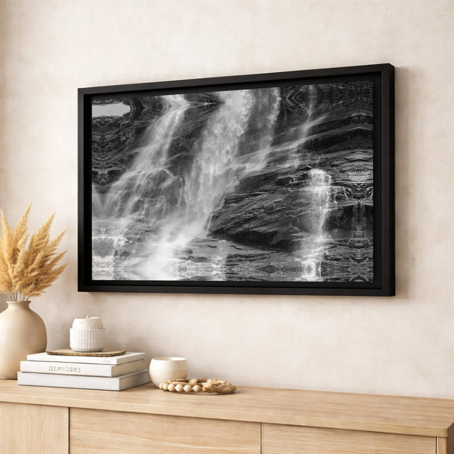 Black and White Waterfall Canvas Wall Art | Dramatic Nature Landscape Photography Print | Gallery-Quality 1.25-Inch Profile | Modern Office or Home Decor Gift