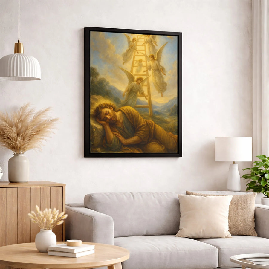 Jacob’s Dream Canvas Print | Biblical Ladder to Heaven Angels Art | Premium Gallery-Wrapped Wall Decor | Religious Gift for Home Office