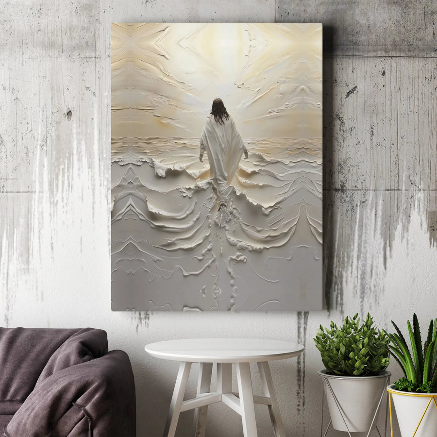 Jesus Walking On Water Canvas Print | Textured Religious Wall Art | Premium Fade-Resistant Gallery Wrap | Christian Home Decor Gift