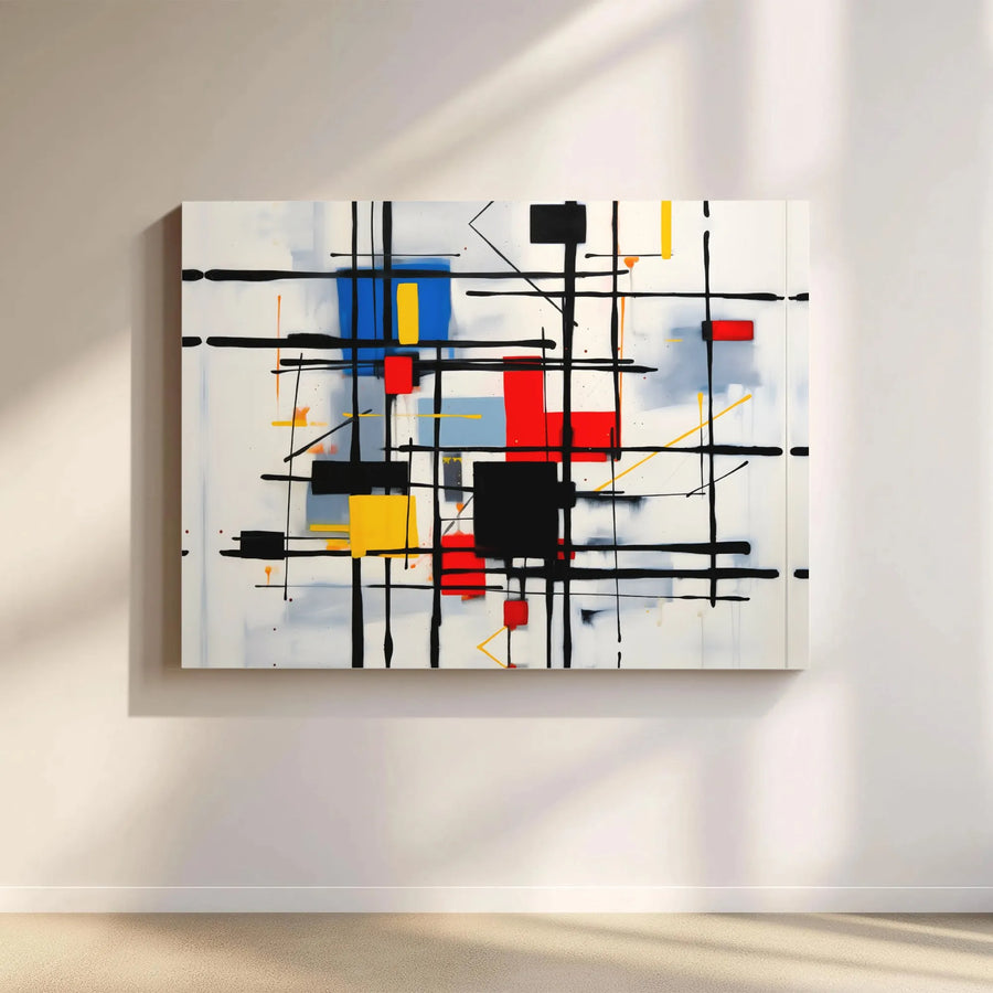 Abstract Geometric Canvas Wall Art | Mondrian Style Print with Primary Colors | Premium Fade-Resistant Print | Office & Living Room Decor Gift