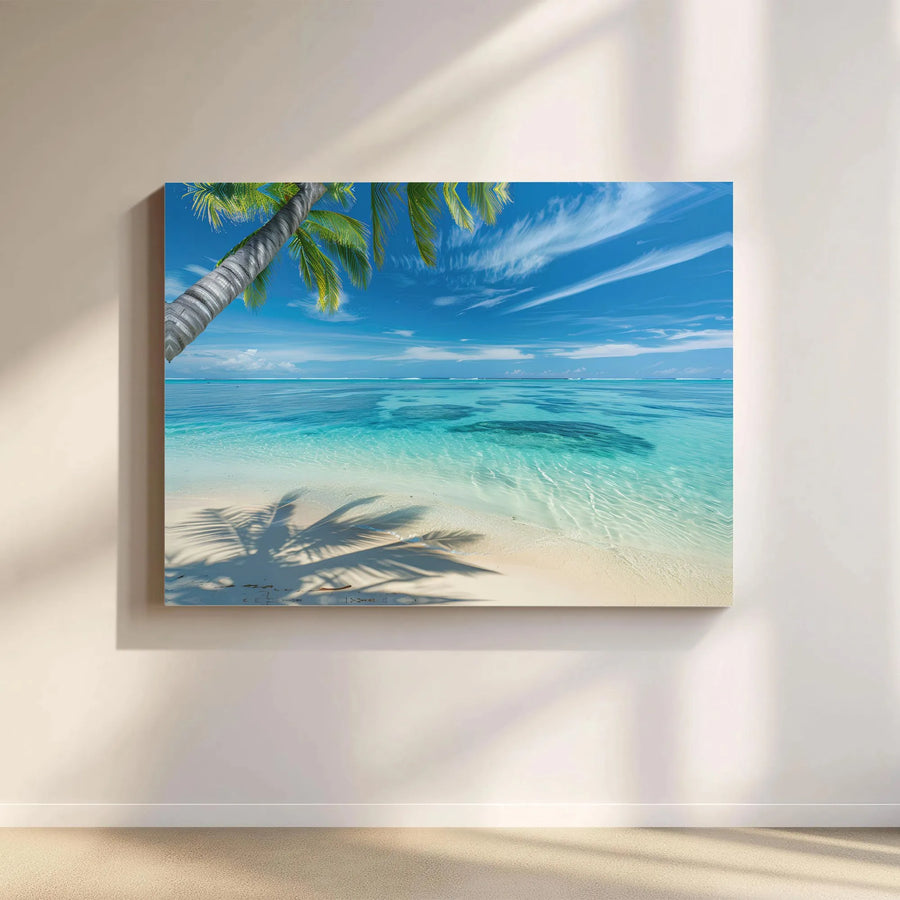 Tropical Beach Horizontal Canvas | Palm Tree Ocean Waves Coastal Wall Art | Premium Fade-Resistant Frameless Print | Modern Living Room Decor Gift