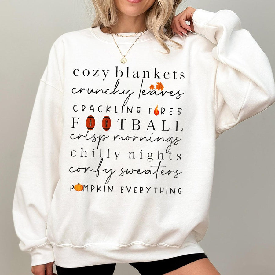 Fall Vibes Sweatshirt | Cozy Blankets Crunchy Leaves Pumpkin Graphic | Premium Cotton-Blend | Trendy Gift for Women & Men