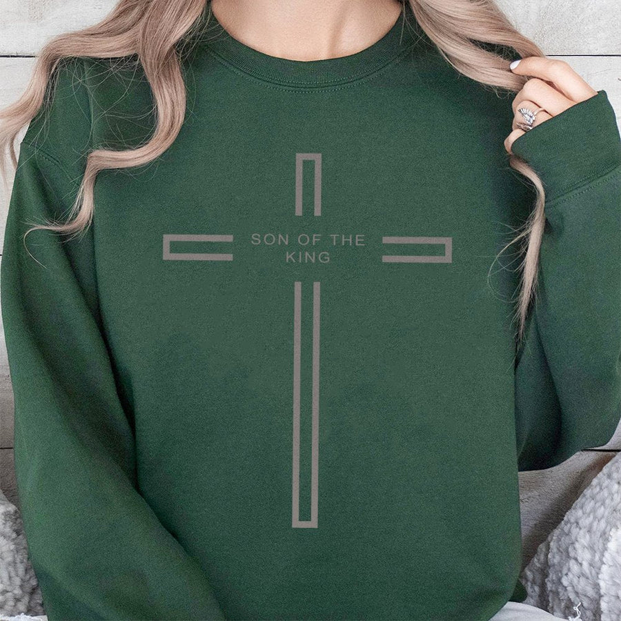 Son Of The King Cross Sweatshirt | Minimalist Religious Scripture Graphic | Soft Cotton-Blend Premium Apparel | Faith Gift For Men And Women