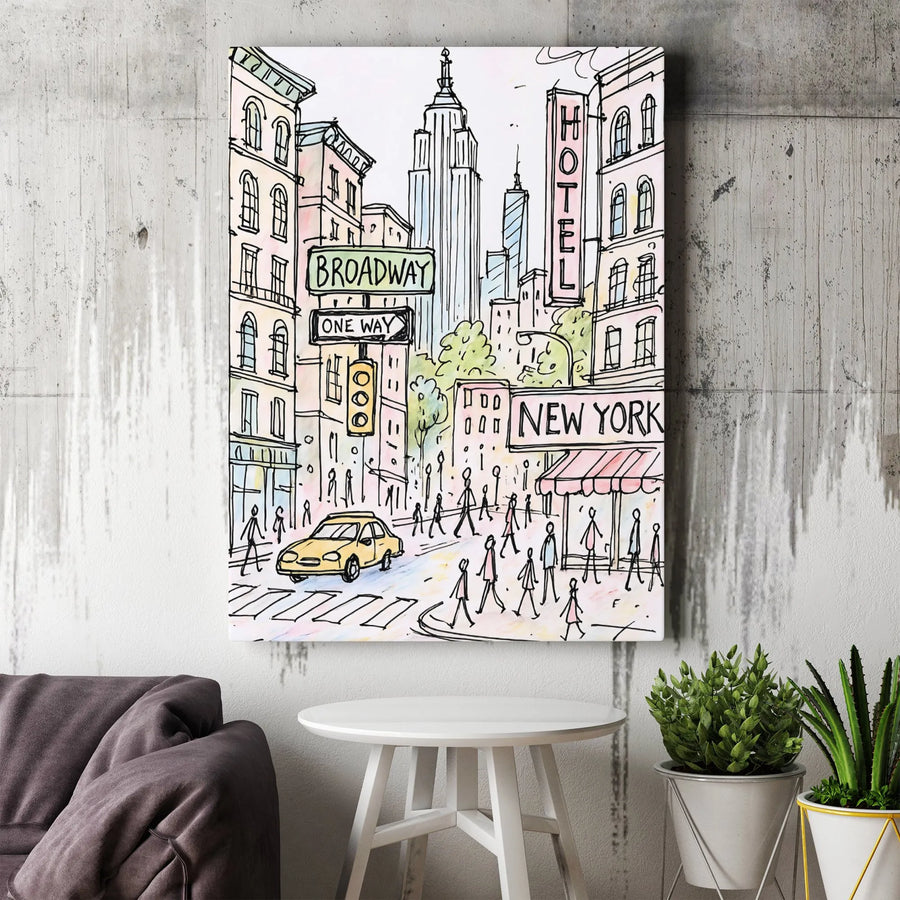 New York City Canvas Art | Watercolor Empire State Building Sketch | Premium Gallery Wrap Wall Decor | Travel Lover Gift