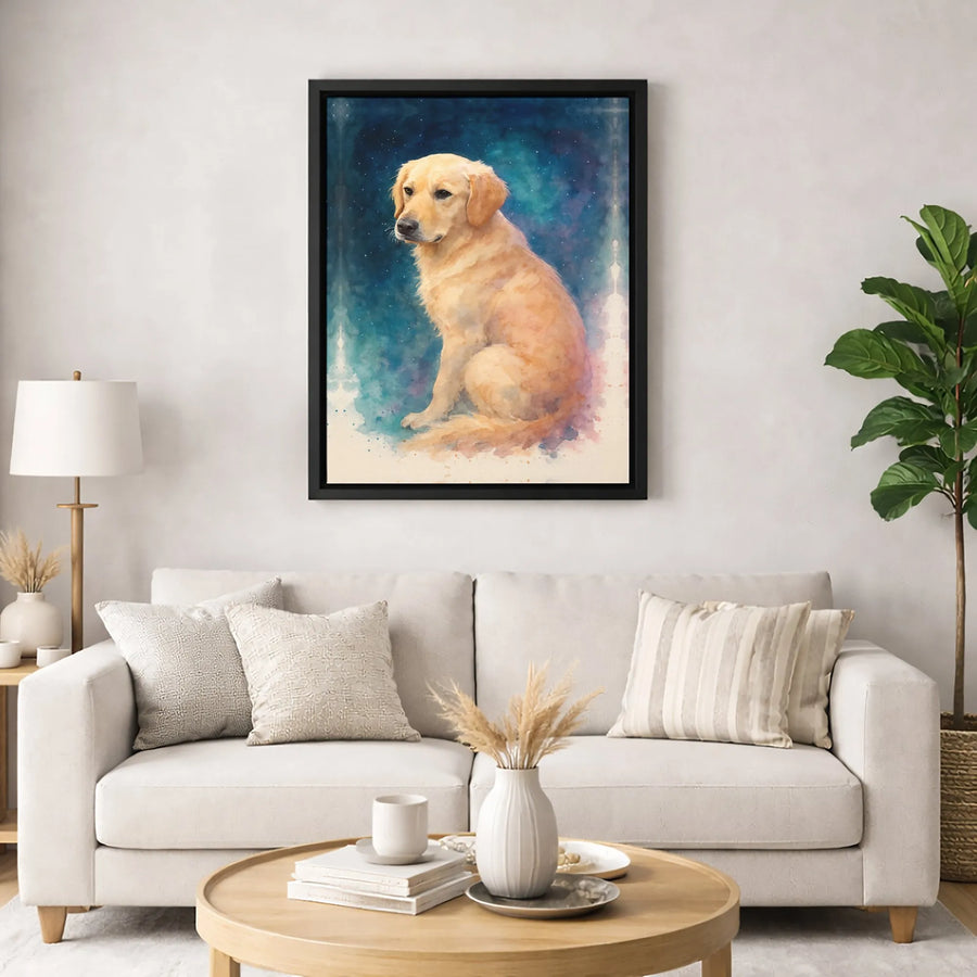Golden Retriever Canvas Wall Art | Watercolor Night Sky Portrait | Premium Gallery Wrap Print | Dog Lover Gift Idea