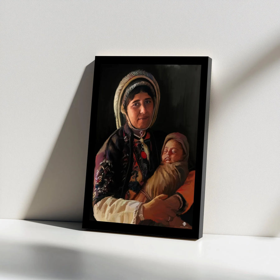 Cultural Mother and Child Canvas Art | Realistic Oil Painting Style Portrait | Premium Gallery Quality Print | Collector's Home Decor Gift