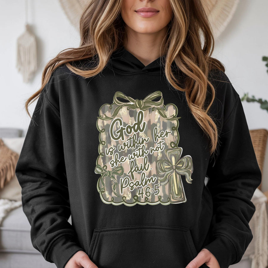 God Is Within Her Hoodie | Psalm 46:5 Bible Verse Print | Premium Cotton Blend Sweatshirt | Christian Gift for Women