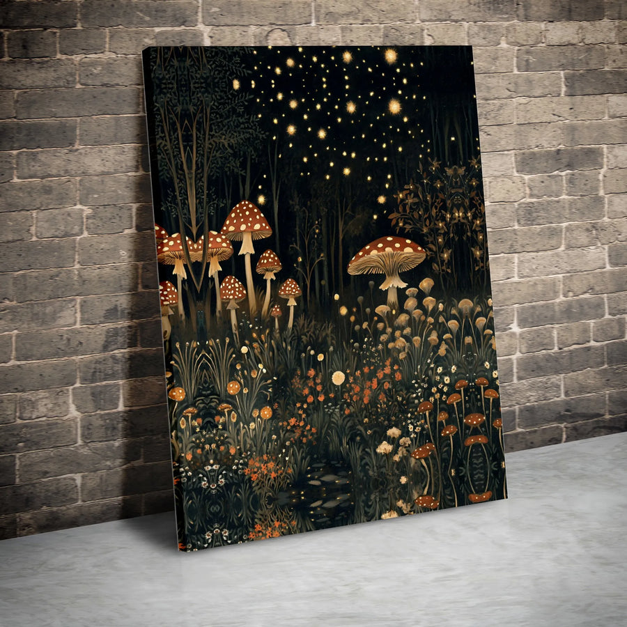 Enchanted Forest Mushroom Canvas | Magical Night Sky Woodland Art | Premium Gallery Wrap Wall Decor | Whimsical Nature Home Gift