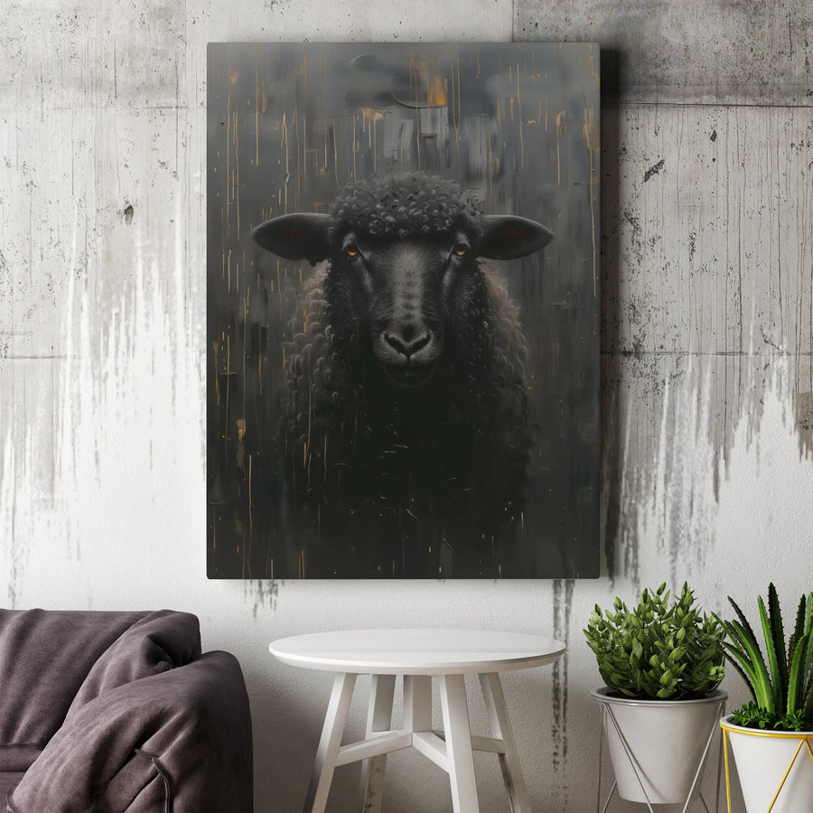 Black Sheep Wall Art | Moody Farmhouse Animal Canvas Print | Premium Gallery Wrapped Decor | Modern Office or Living Room Gift