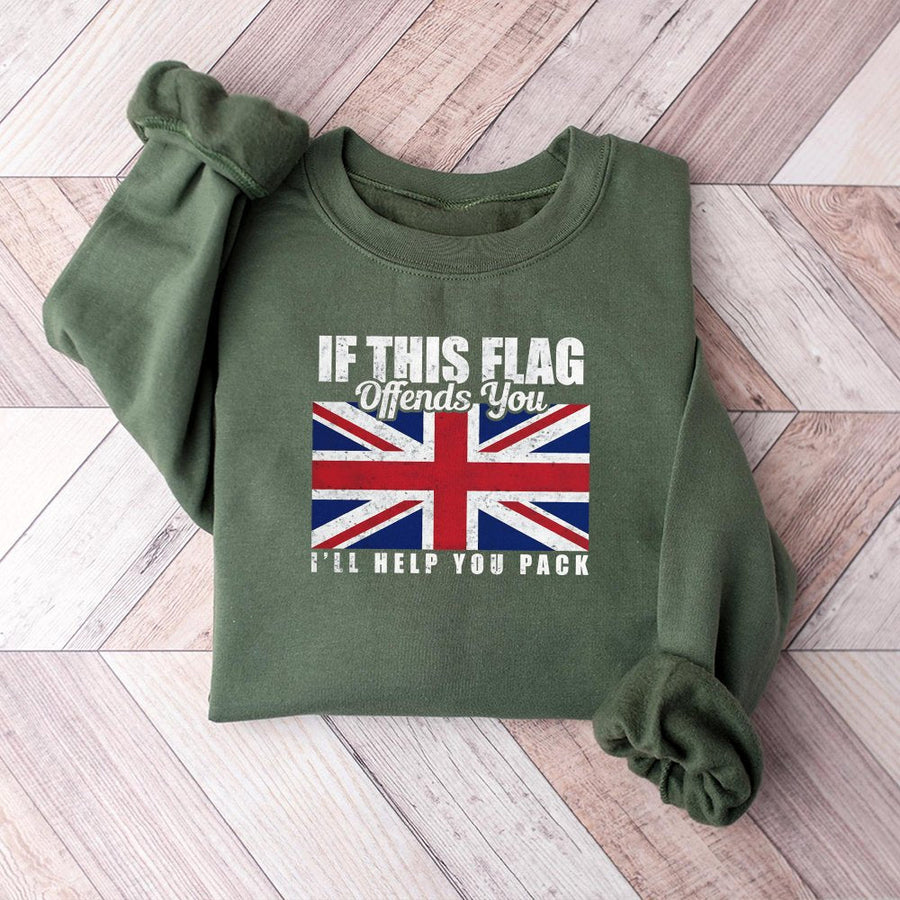 British Flag Sweatshirt | Union Jack Patriot Graphic Print | Cotton Blend Unisex Pullover | Patriotic UK Pride Gift For Men And Women