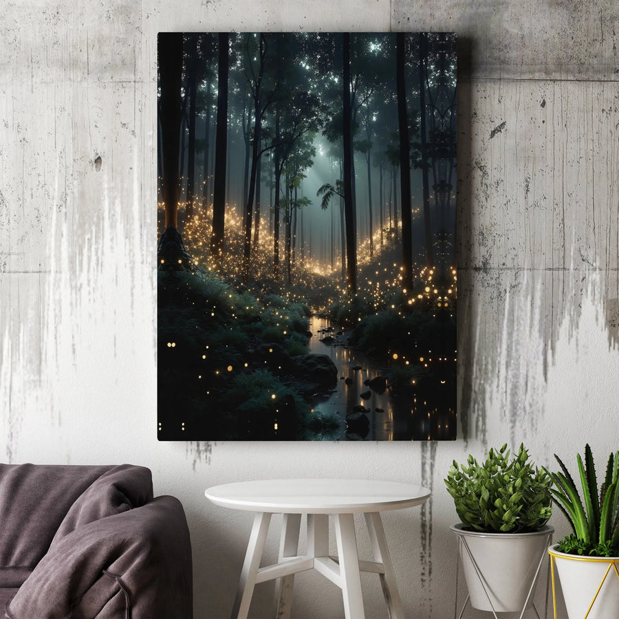Enchanted Forest Canvas Print | Magical Firefly Woodland Landscape | Gallery-Quality 1.25” Deep Wall Art | Dreamy Nature Home Decor Gift