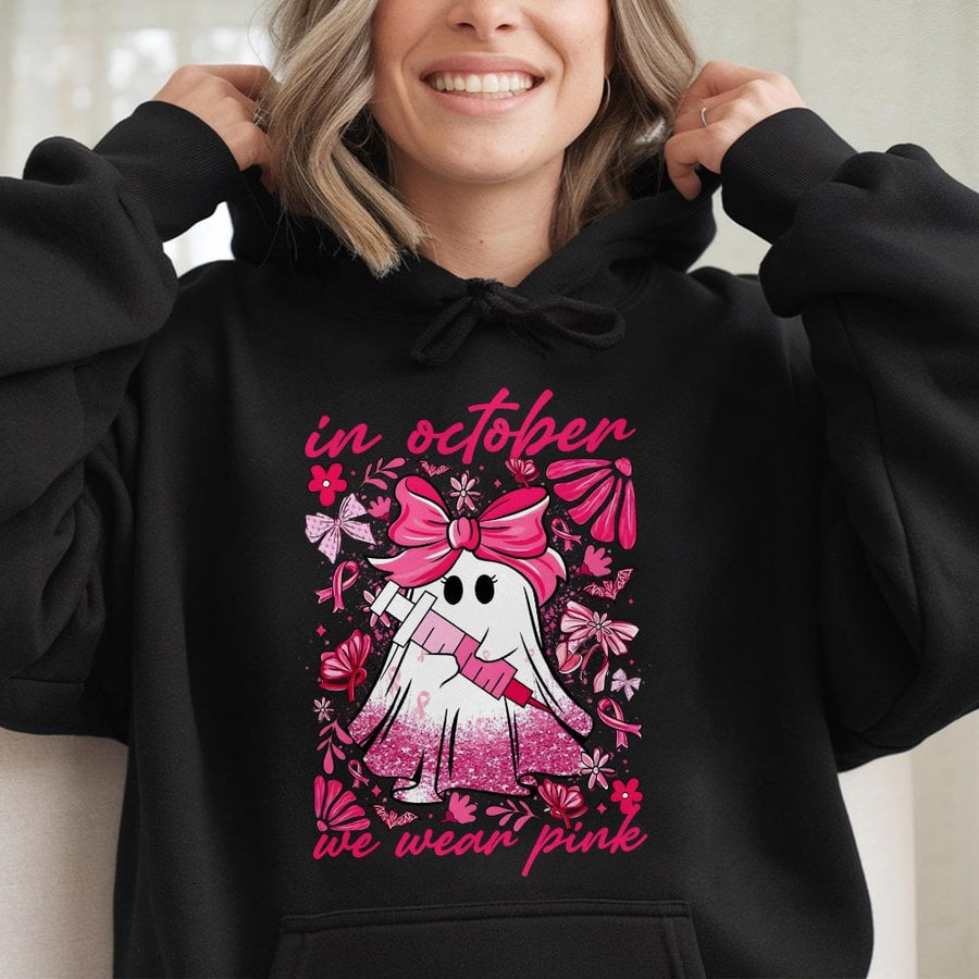 Breast Cancer Awareness Hoodie | Pink Ghost Coquette Nurse Design | Soft Cotton Blend | Halloween Nursing School Gift for RN Student