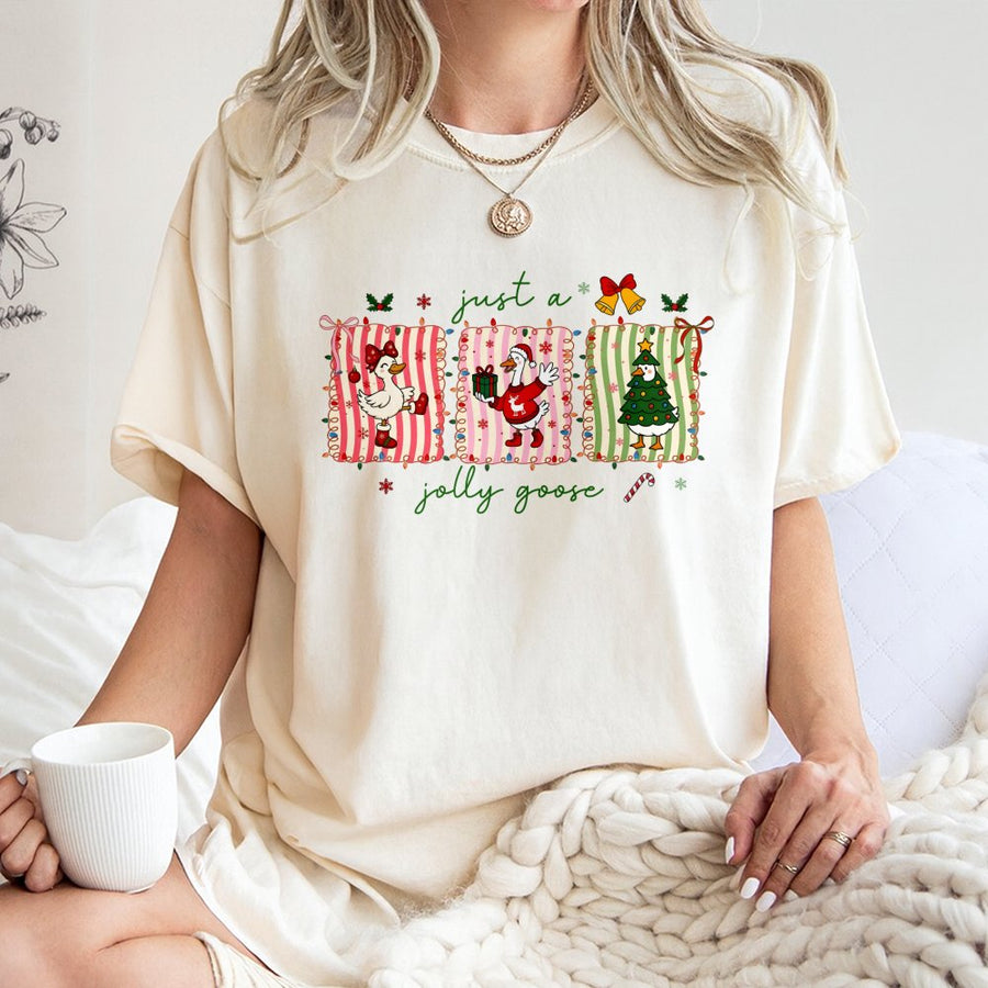 Jolly Goose Christmas T-Shirt | Funny Holiday Birds Graphic Tee | Premium 100% Cotton Apparel | Cute Winter Gift for Goose Lovers