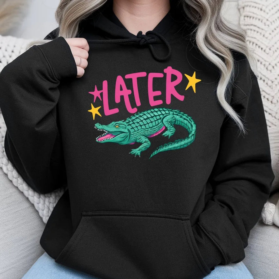 Later Gator Hoodie | Funny Alligator Pun Graphic | Premium Cotton Blend Sweatshirt | Unisex Summer Vacation Gift