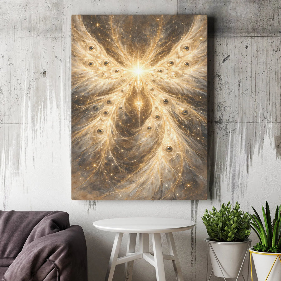 Seraphim Angel Canvas Print | Abstract Golden Wings & Eyes Wall Art | Premium Gallery Wrapped Canvas | Spiritual Home Decor Gift