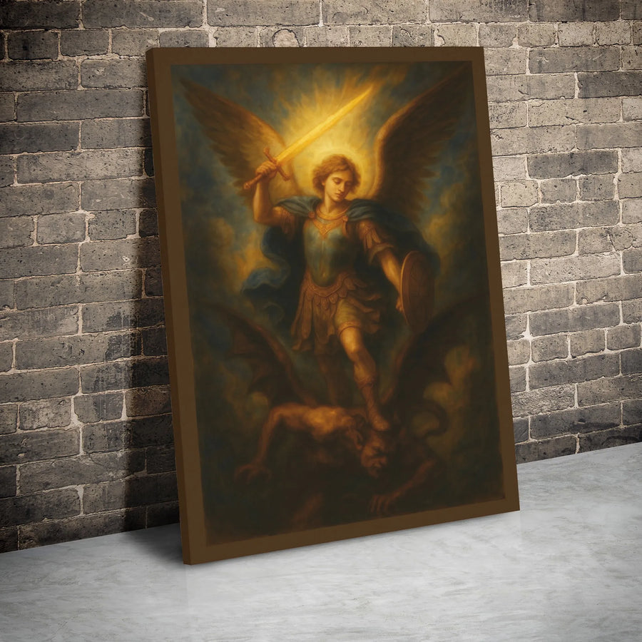 Saint Michael The Archangel Canvas | Religious Spiritual Wall Art | 1.25 Inch Gallery Wrap | Christian Home Decor Gift