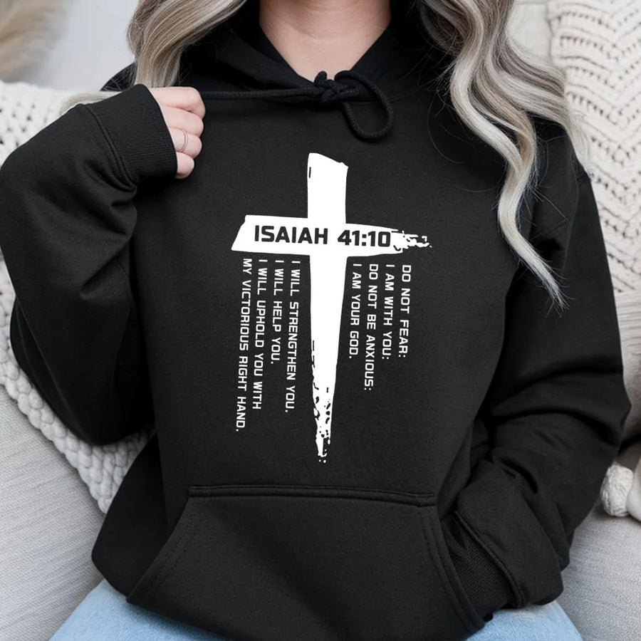 Isaiah 41:10 Christian Hoodie | Fear Not Bible Verse Cross Graphic | Premium Cotton Blend | Faith-Based Inspirational Gift for Men and Women