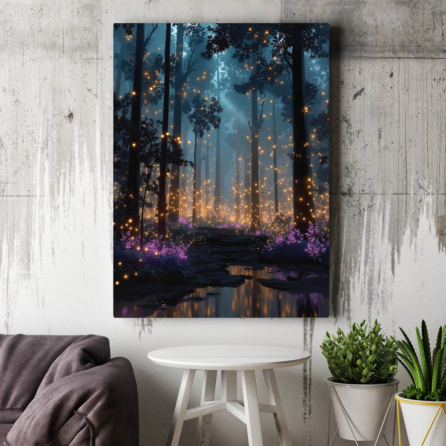 Enchanted Forest Canvas Wall Art | Glowing Fireflies Fantasy Landscape | Premium 1.25-Inch Gallery Wrap | Magical Nature Home Decor Gift