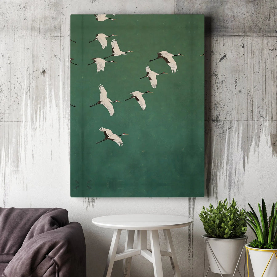 Japanese Red-Crowned Crane Canvas Print | Zen Bird Flock Wall Art | Gallery-Quality 1.25-Inch Profile | Minimalist Home Decor Gift